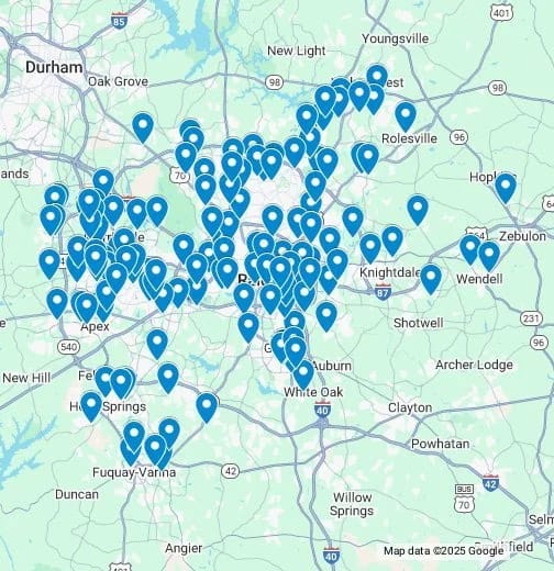 Duct Cleaning for Schools and Daycares in Raleigh: Healthier Air for Kids 4 Service map showing duct cleaning coverage for schools and daycares in Raleigh and Wake County