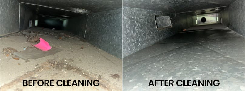 1 Best Duct Cleaning for Allergy Relief in Raleigh 2 Before and after photo of duct cleaning to remove dust and mold allergens