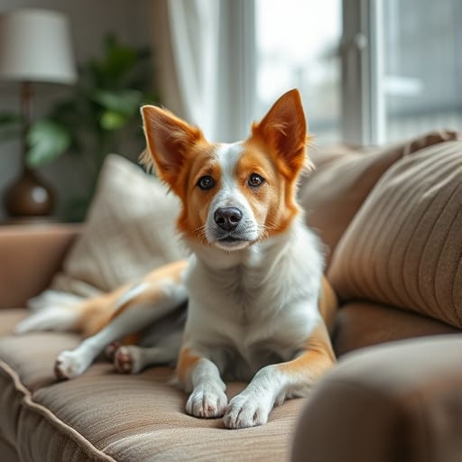 dog with long hair in a sofa in wake county