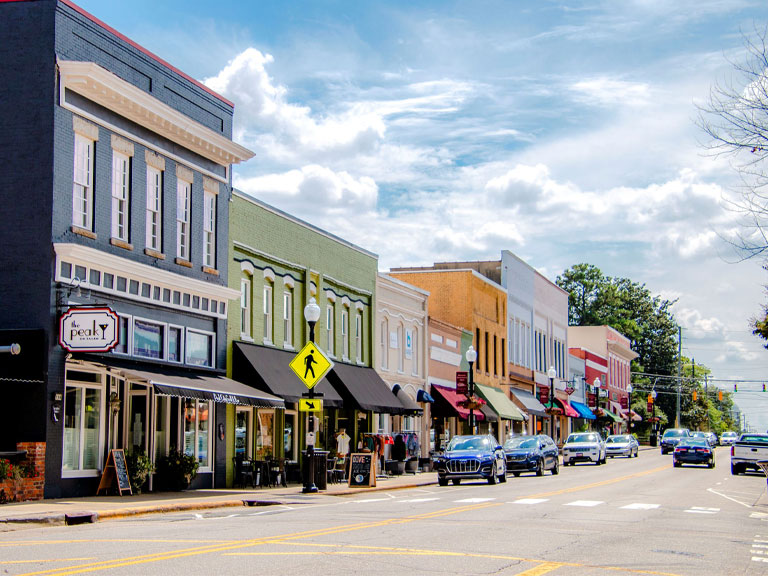Downtown Apex NC historic Main Street and depot—mixed homes, condos, restaurants, and shops ideal for professional air duct and dryer vent cleaning